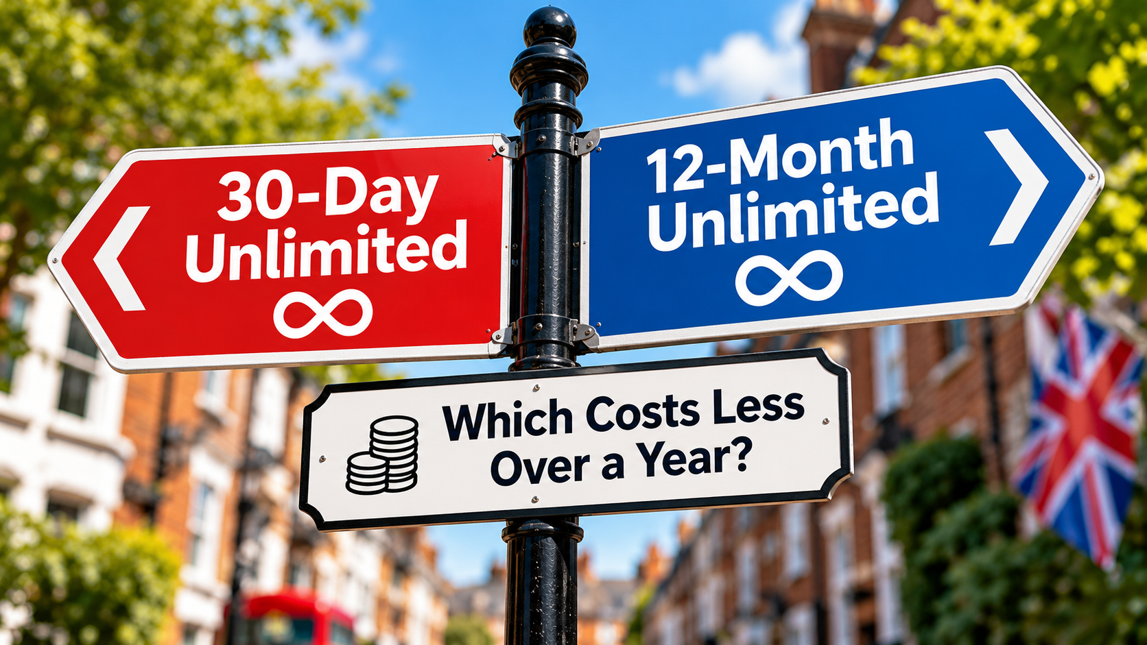 Signpost comparing 30-day and 12-month unlimited SIM plans