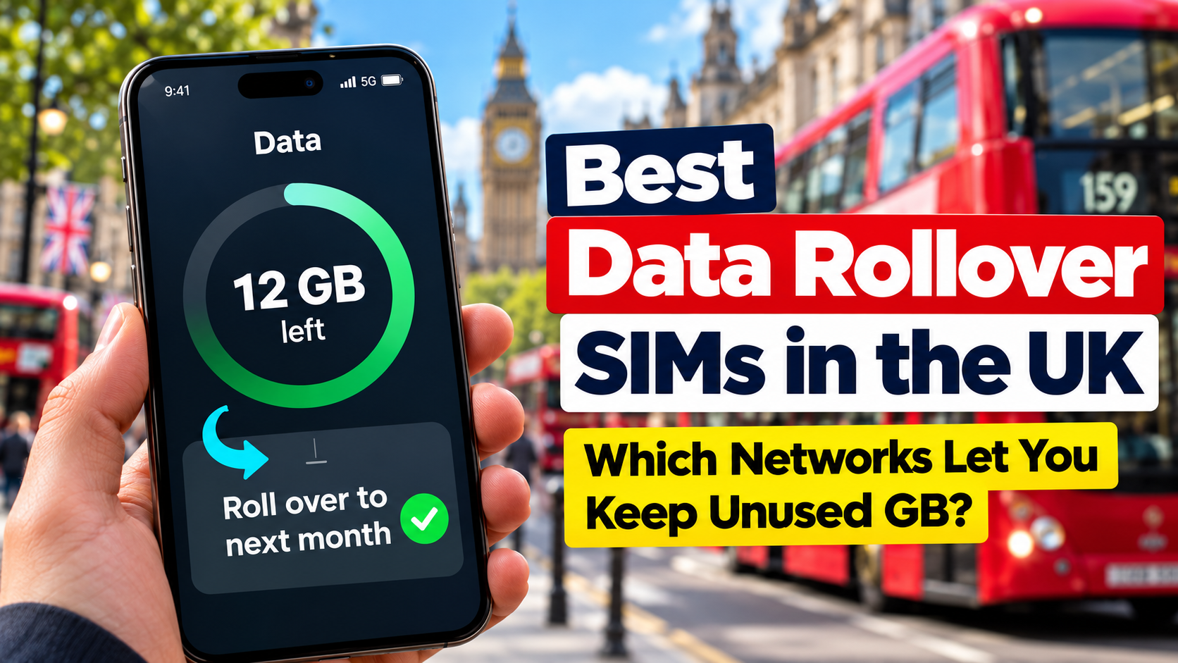Mobile phone showing unused data rollover in London