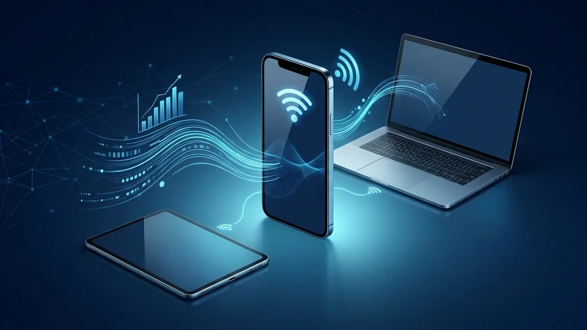 Smartphone sharing a Wi-Fi hotspot connection with a laptop and tablet