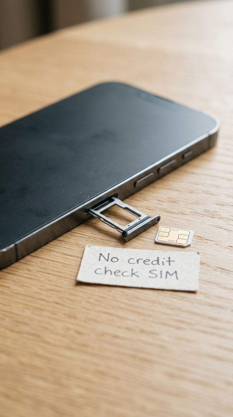 Open smartphone SIM tray beside a physical SIM card